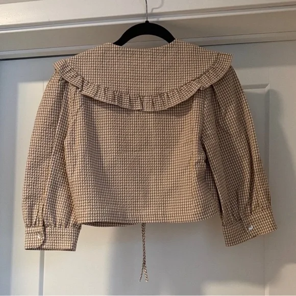 Zara Beige Gingham Ruffle Collar Blouse - Picture 2 of 2